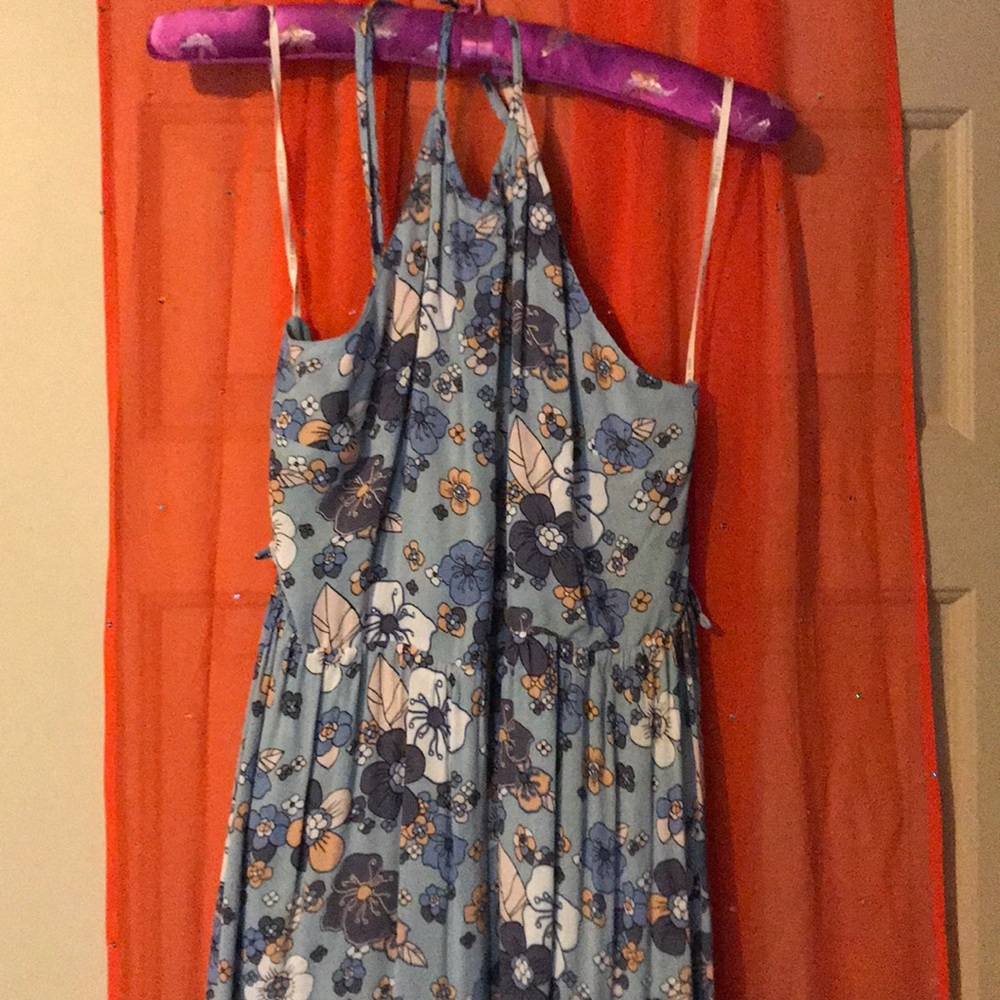 Blue floral long dress with tie back